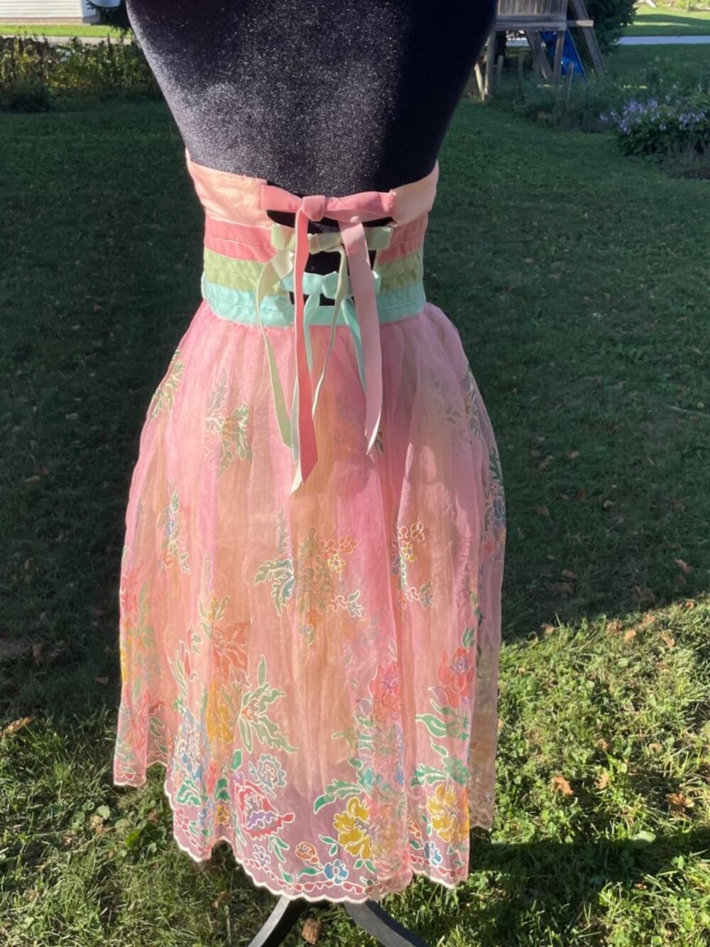 Vintage Y2K Betsey Johnson Dress Tulle Pink Bows Painted Floral Fairy Ethereal S - Picture 3 of 17